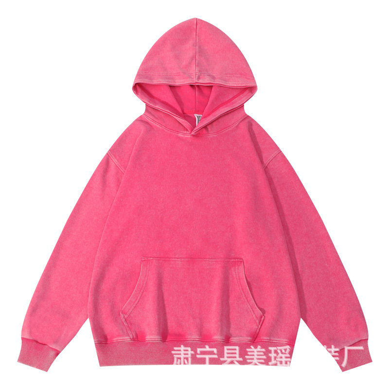 跨境360克水洗做旧慵懒复古连帽卫衣高街做旧帽衫纯色男女潮牌|undefined
