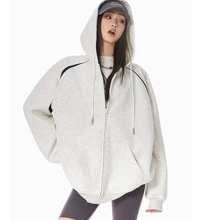 American Retro Hooded Sweater Cardigan Women's Spring Autumn and Winter New High Street Loose All-match Casual Trendy Brand Coat for Women