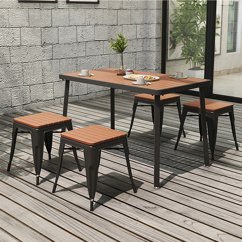 Simple and Elegant Balcony Courtyard Dining Set with Chairs, Outdoor Leisure BBQ Table and Dining Table, Waterproof and Sunproof WPC Outdoor Furniture Set