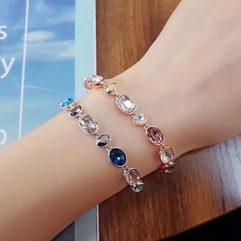 Shijia 1:1 Pair of Pink Sapphire Diamond Large Crystal Bracelet for Women Swarovski Element Crystal Bracelet for Women