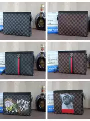 Hard Leather Plaid Men's Clutch Bag Checkered Small Square Bag Handheld Bag 2025 New 10-Inch Wallet Men's Handbag Women's