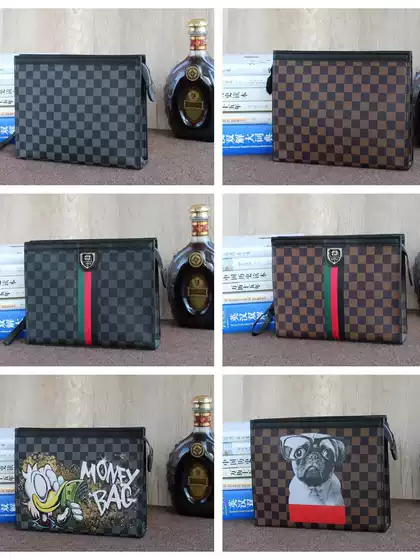 Hard Leather Plaid Men's Clutch Bag Checkered Small Square Bag Handheld Bag 2025 New 10-Inch Wallet Men's Handbag Women's