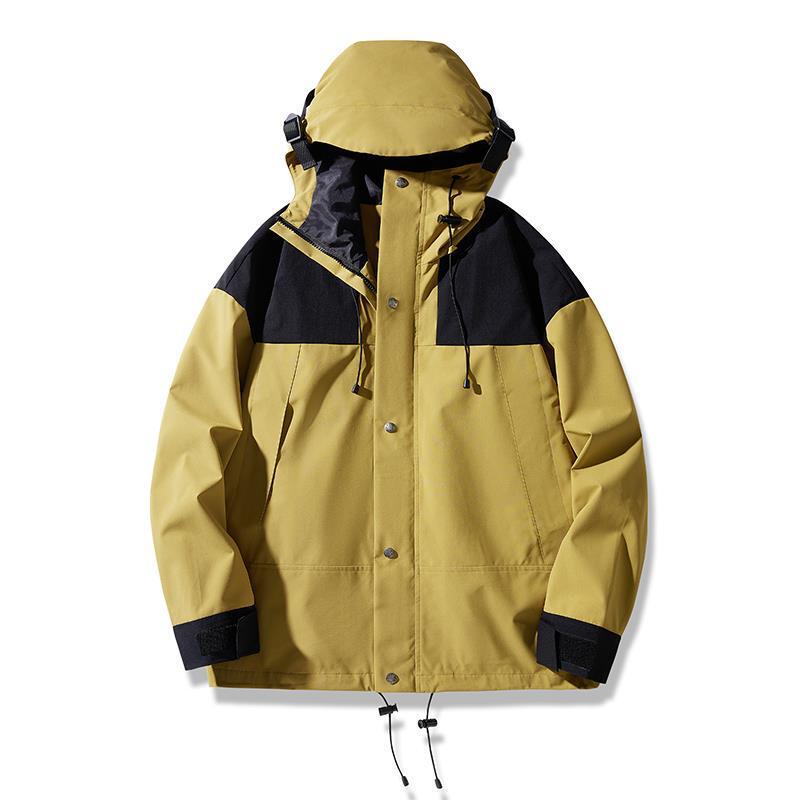 Spring and Autumn New Outdoor Jacket for Men and Women Lovers Jacket with Removable Cap Waterproof Windproof Jacket Stitching Green Spring and Autumn New Outdoor Jacket for Men and Women Lovers Jacket with Removable Cap Waterproof Windproof Jacket Stitching Green