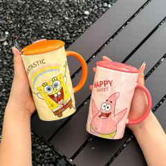 スポンジ赤ちゃん大容量セラミックマグカップ女の子夏水カップかわいい蓋付きカップルコーヒーカップ男