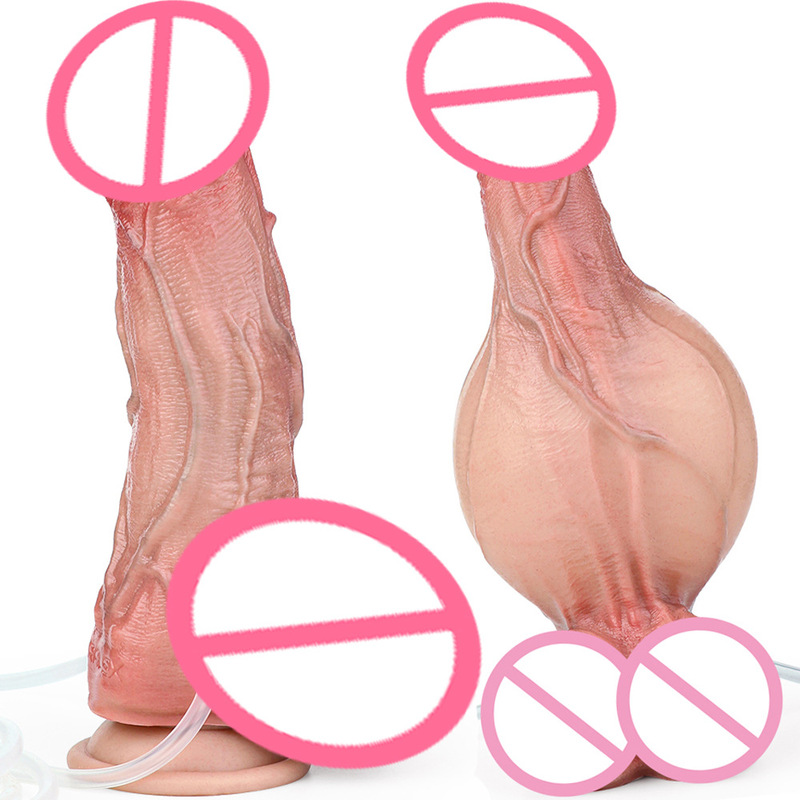 Simulated Male Root Squeeze Inflatable Expansion Can Spray Water Suction Cup Phallus Adult Sex Toys Anal Flushing Device