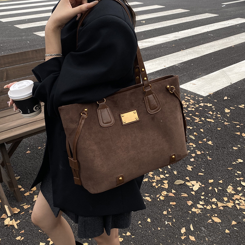 复古磨砂小众大容量托特包女式2025新款时尚通勤手提腋下单肩包潮|undefined