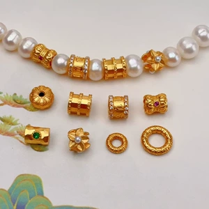 S925 Silver Gold-Plated Six-Character Mantra Inlaid with Diamonds, Smooth Surface Small Waist Accessory Bracelet DIY Barrel Beads