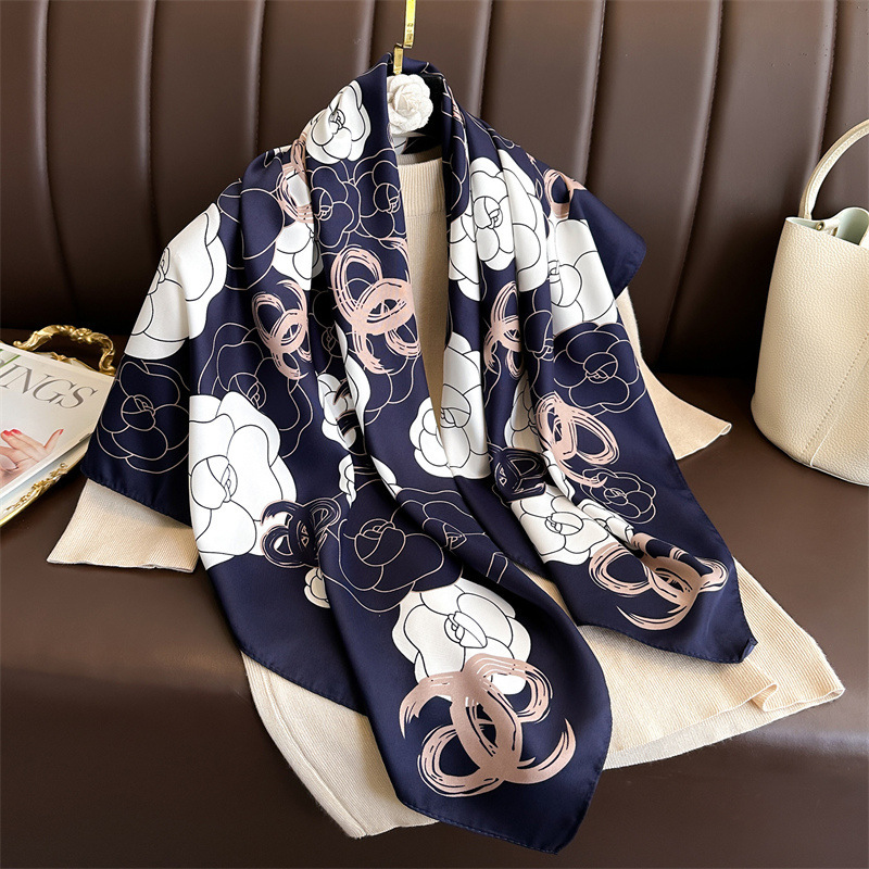 Spring and Summer new scarf 90cm large square scarf twill geometric simple scarf women's all-match elegant shawl Spring and Summer new scarf 90cm large square scarf twill geometric simple scarf women's all-match elegant shawl
