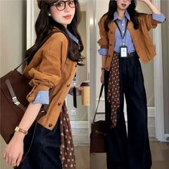 纯欲风辣妹套装女2025早秋新款韩系气质长袖外套衬衫阔腿裤三件套