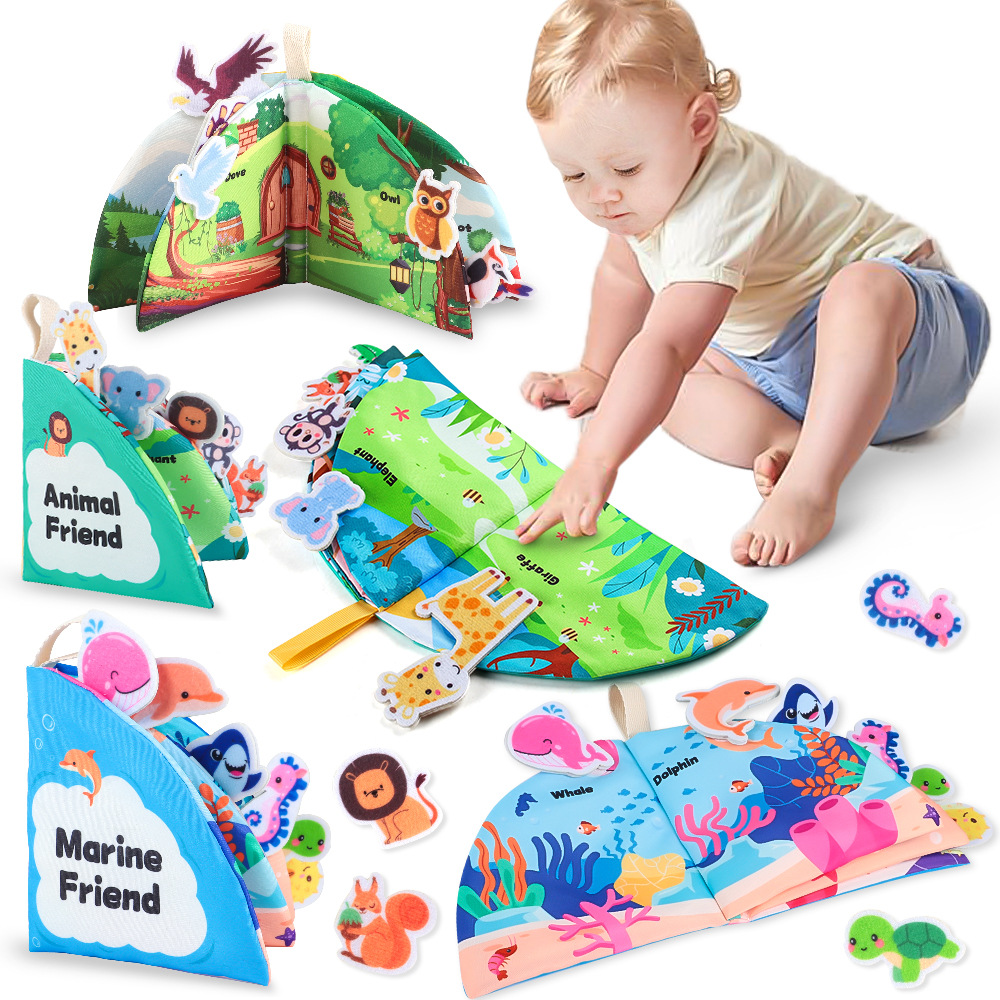 Iluminación transfronteriza, juguetes de libros de tela para bebés y niños pequeños, libros de tela quietos, educación temprana, velcro cognitivo, puede morder y romper libros