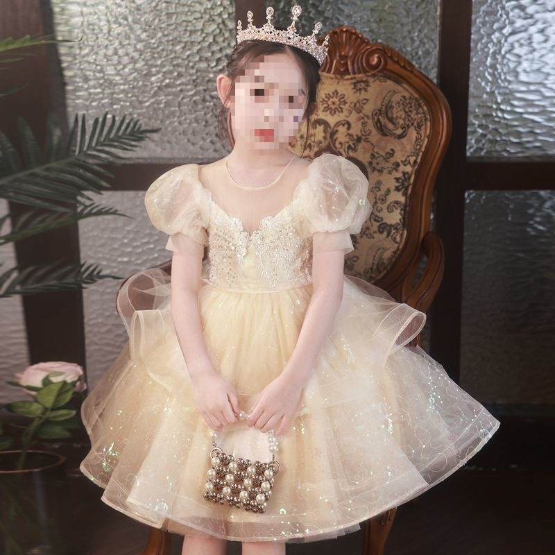 Girls Dress Princess Dress Piano Performance Dress Little Flower Girl Host Western Style Dress Kidsren's Skirt Summer