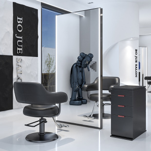 Internet-famous High-end Barber Shop Mirror Hair Salon Special Hairdresser Shop Mirror Table Fashionable Single-and Double-sided Hair Cutting Floor Mirror with Light