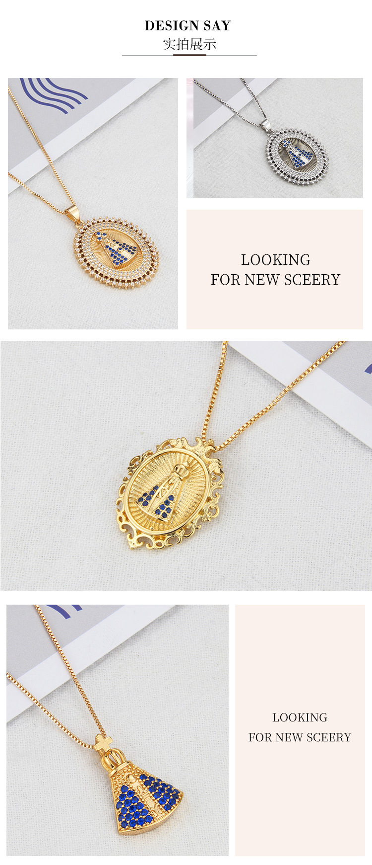 European And American New Inlaid Zirconium Virgin Necklace Men's And Women's Spot Direct Supply Simple Copper-plated Gold-style Religious Belief Pendant display picture 1