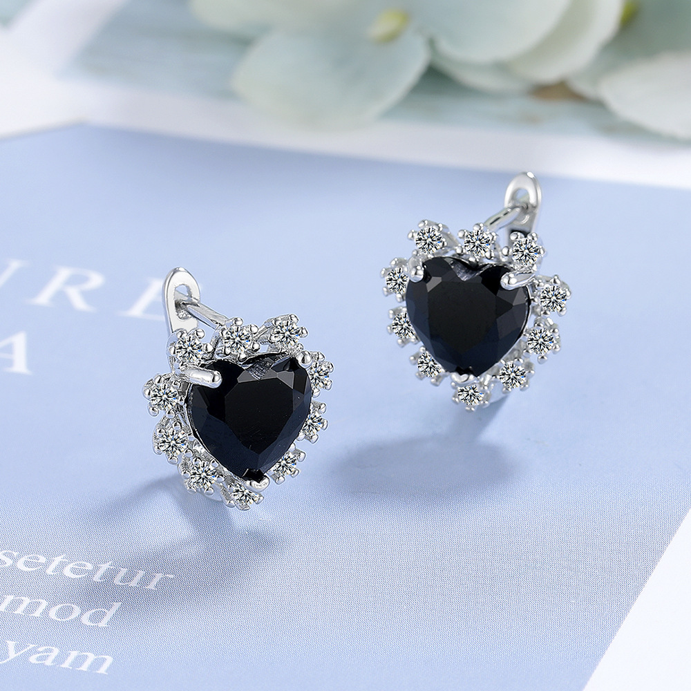 Holiday, Daily Occasion 1 Pair Simple Style Shiny Heart Shape Inlay Copper Zircon White Gold Plated Earrings