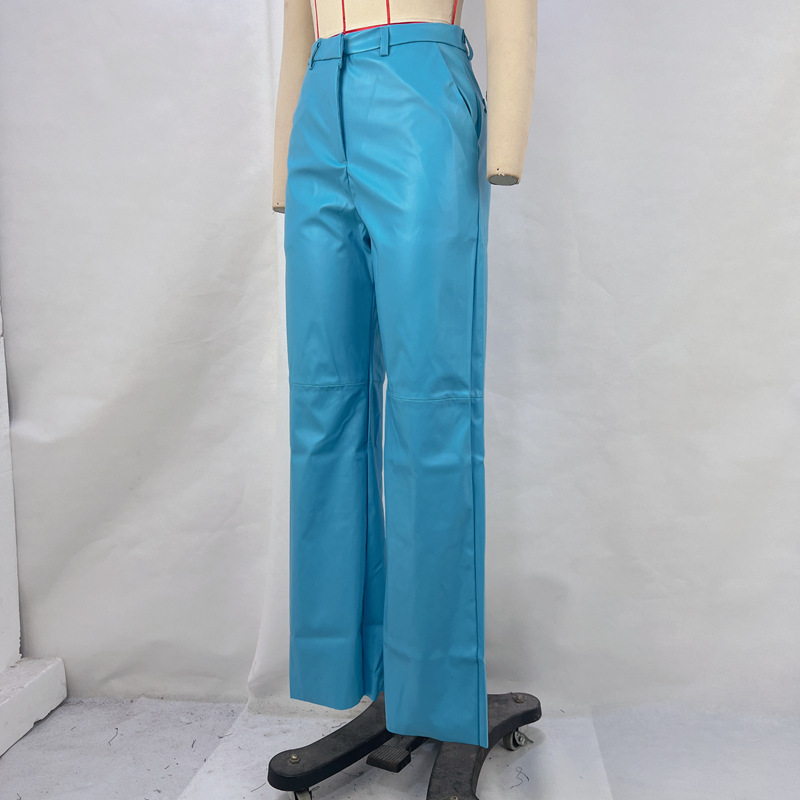 Autumn High Waist PU Leather Straight Leg Pants For Women Hip Lift Casual Elegant Stylish Bottoms_ecoleips.com