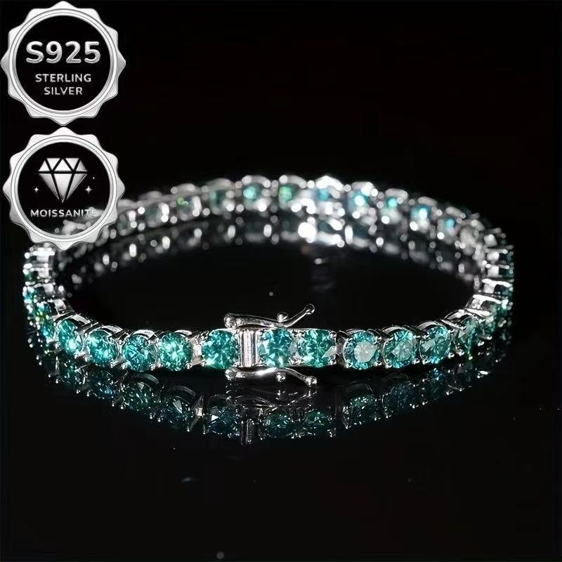 Cross-Border Hot-Selling Luxury 925 Silver-Plated Micro-Inlaid Zircon Emerald High-End Full Diamond Single-Row Bracelet Jewelry for Men and Women Cross-Border Hot-Selling Luxury 925 Silver-Plated Micro-Inlaid Zircon Emerald High-End Full Diamond Single-Row Bracelet Jewelry for Men and Women