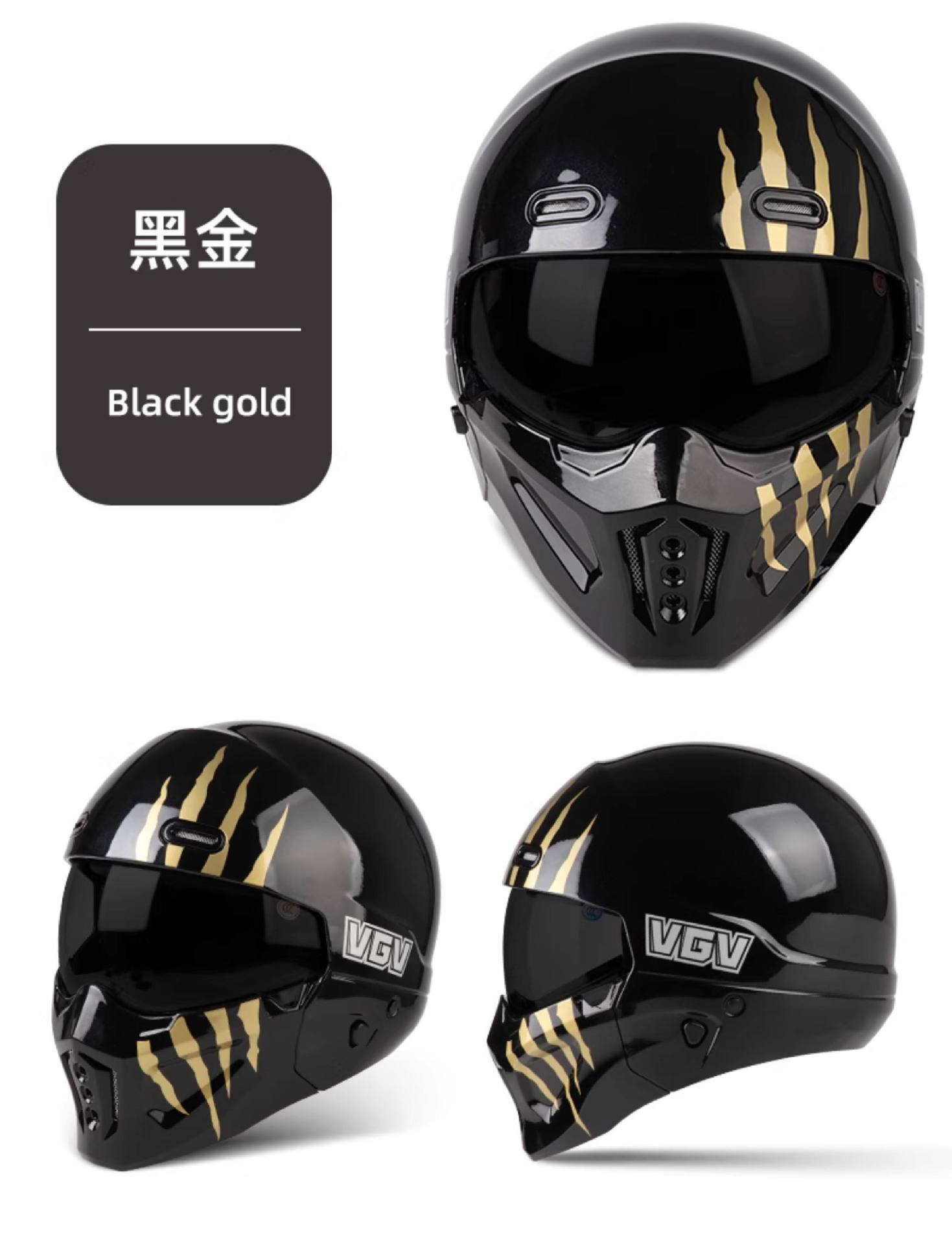 3C Motorcycle Scorpion Helmet for Men and Women, Winter Warm Riding Motorcycle Cruising Full-Face Helmet, Retro Three-Quarter Helmet