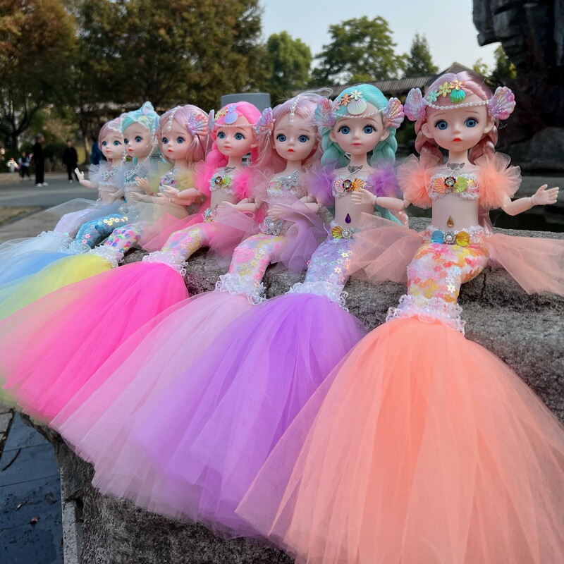 Ariel Mermaid Doll Girl Toy Children's Princess Doll Wedding Dress Doll Family Birthday Gift Items