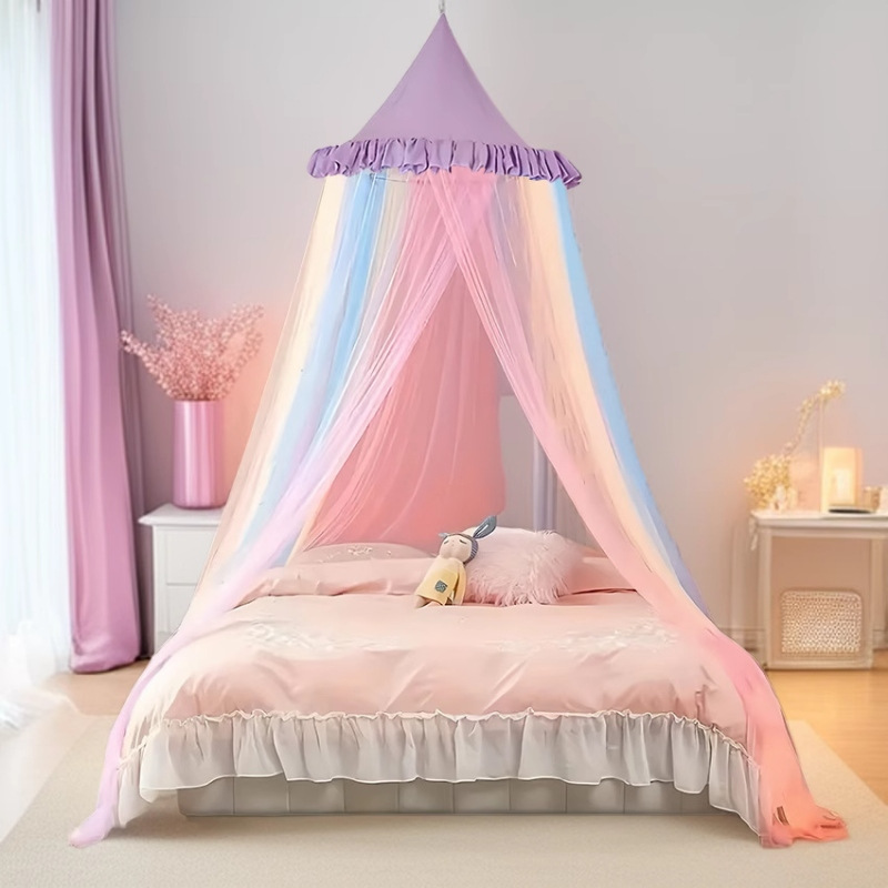 New Dust-Proof Top Rainbow Dome Mosquito Net Princess Girl Bed Curtain Ceiling Bed Tent Free Installation Bed Curtain Anti-Mosquito