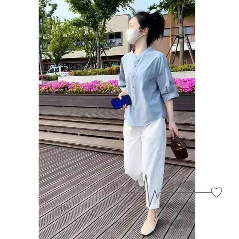 2025年の新しい人気の美しい夏服、女性用のファッショナブルなストリートスタイルの年齢を軽減する小さなシャツの2点セットの完全なセット|undefined