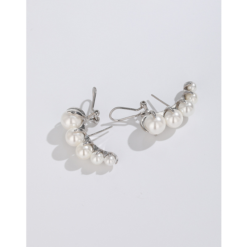 Pendientes de perlas de plata esterlina 925 de lujo de alto grado pendientes de temperamento retro nicho cuñada loca mismo estilo pendientes para mujeres