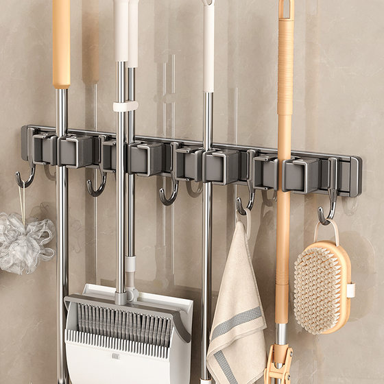 Mop wall hanging clip hanging broom mop non-perforated hook fixing frame bathroom bathroom bathroom door rear shelf wholesale