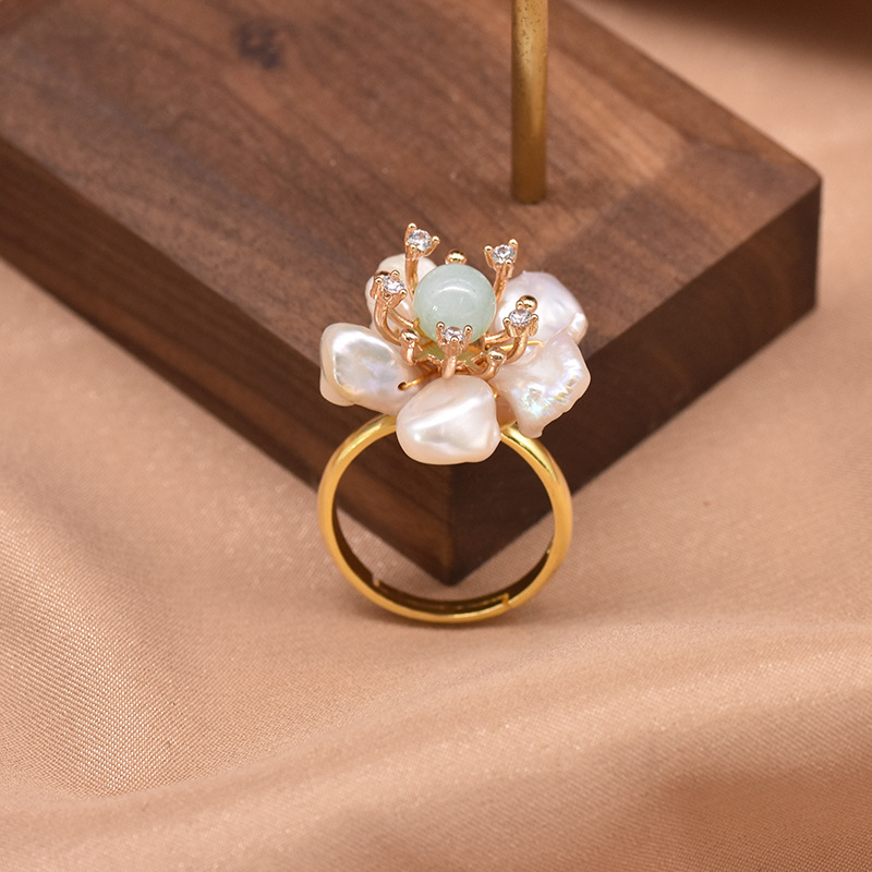 XlentAg 925 plata esterlina natural anillo de flores barrocas estilo nacional simple anillo ajustable anillo de cola para mujeres