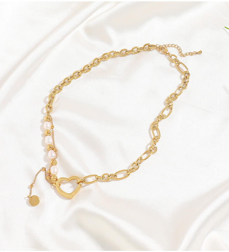 35g Weight 304 Stainless Steel Pendant Material Necklace Classification Wholesale Jewelry Sweet Simple Style Heart Shape 304 Stainless Steel Freshwater Pearl Necklace