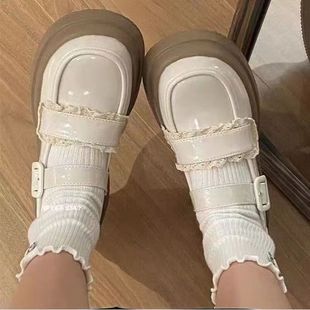 2023 New Summer Retro French Mary Jane Shoes Round Toe White High-Looking Thick-Soled Small Leather Shoes for Women