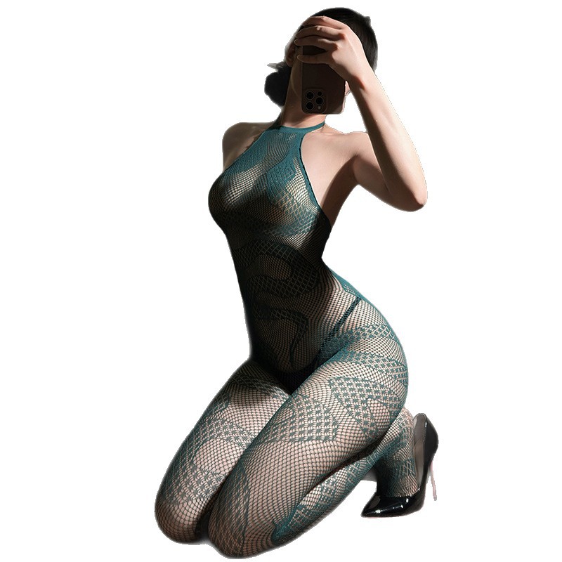 Feimu 蛇が動くジャカードジャンプスーツ網タイツ浮気破れストッキングシースルーメッシュ衣類誘惑セクシーランジェリー ZY20