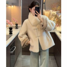 新中式国风冬装仿水貂绒皮草外套女装秋冬加绒加厚国风轻奢大衣