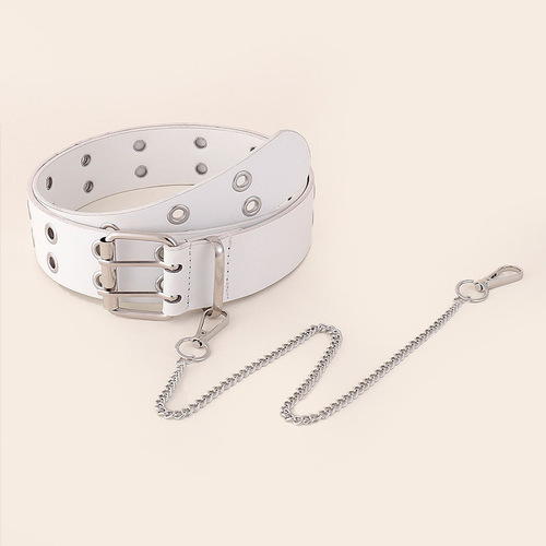 European and American New Creative Dual Exhaust Eye Chain Sports Waist Belt Cross-Border Punk Style Simple Retro Leather Fashion Belt