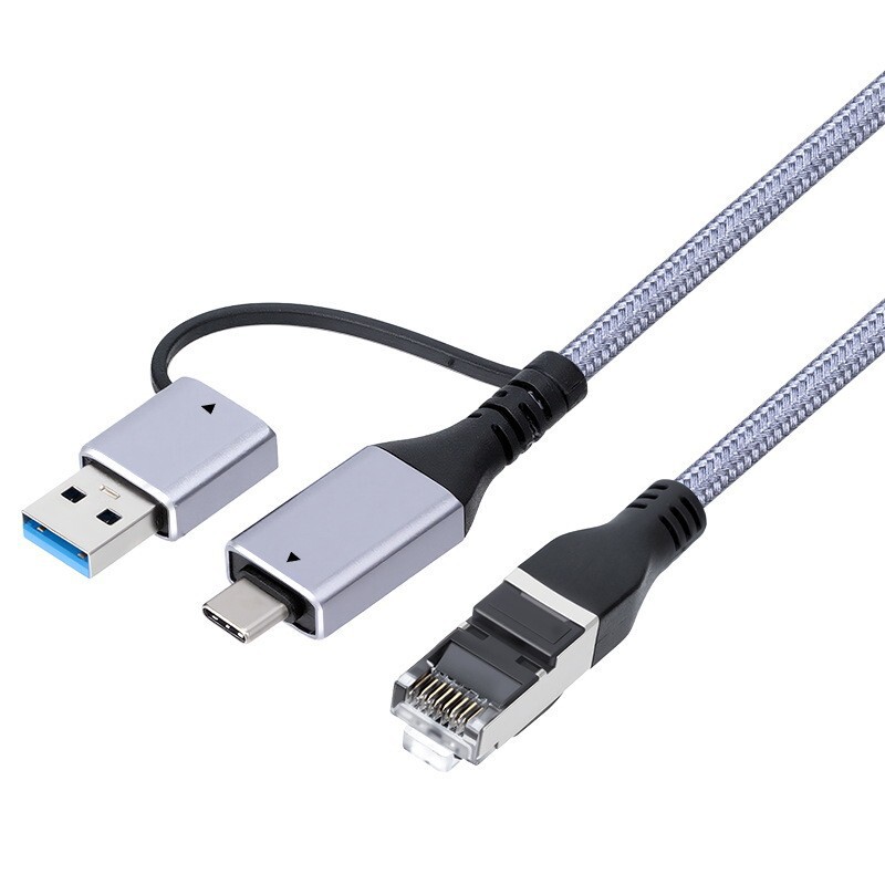 Typec/Usb Two-In-One to Rj45 Gigabit Network Cable Laptop Gigabit Braided Rope Network Interface Cable Typec/Usb Two-In-One to Rj45 Gigabit Network Cable Laptop Gigabit Braided Rope Network Interface Cable
