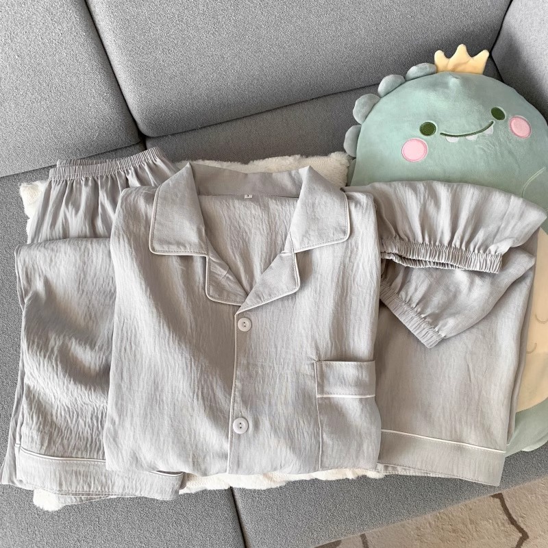 Pijamas de hombre de hilo de algodón puro de nubes, manga corta de verano, color sólido simple, sensación de alta gama, ropa de hogar de tres piezas