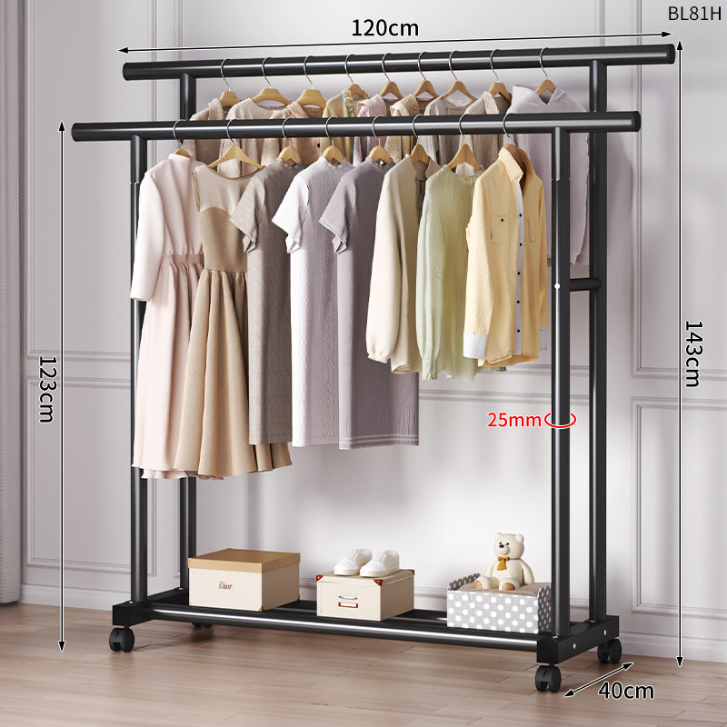 1.2m Black-25 튜브 이중 극 두꺼운 풀리|두 배 매달린 옷