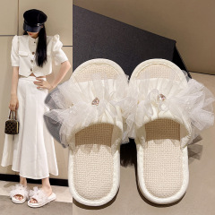 法式小香風涼拖鞋女 糖果色仙女網紗拖鞋 輕奢家居透氣一字拖批發