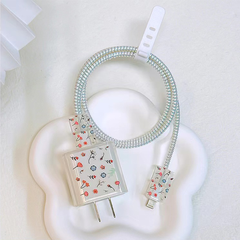 Adecuado para Apple cargador de carga rápida impresión suave caso transparente funda protectora cable morder dispositivo caso cargador funda protectora