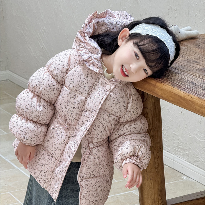 女童2025新款冬季加绒加厚棉服中小童洋气韩版保暖碎花连帽外套|undefined