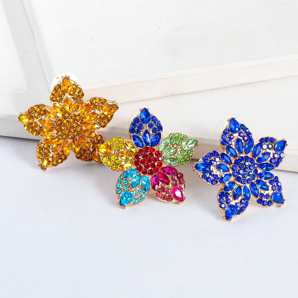 retro geometric color flower diamond earrings wholesale nihaojewelry