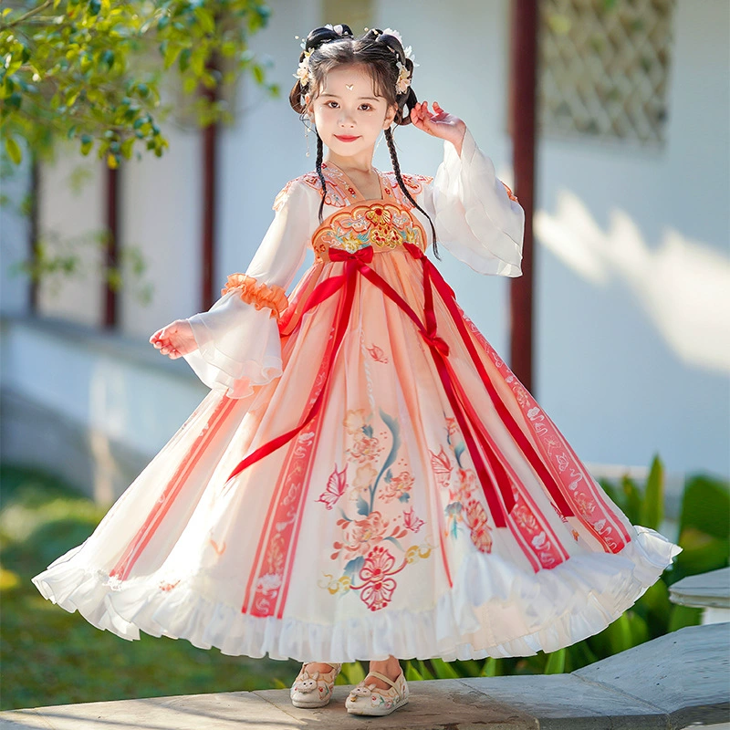 Девочка Hanfu Весенний и Осенний детский костюм Hanfu Tangfu Summer Children Baby China Wind Супер сказочная юбка