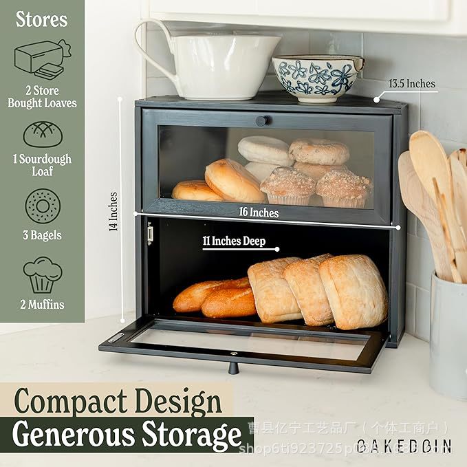 Wooden double bread storage box Kitchen desktop condiment storage box Counter dessert wooden bread box