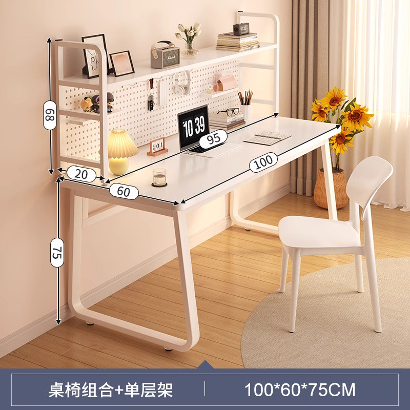 [두꺼운 싱글테이블 + 단층수납선반 + 의자] 100cm