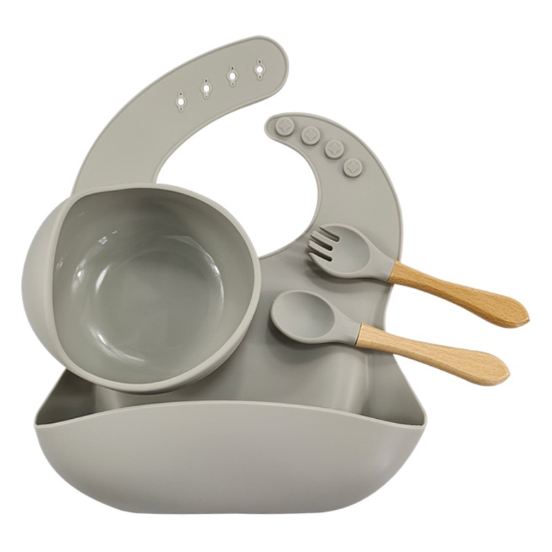 De los niños vajilla de silicona bebé comiendo silicona babero comida tazón cuchara traje bebé comida tres piezas vajilla