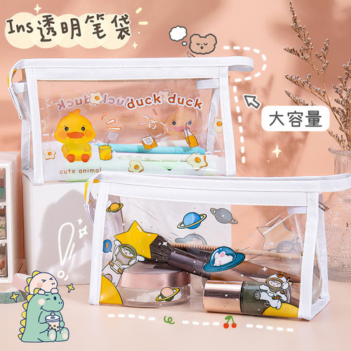 Ins style large-capacity transparent pencil case Japanese style girls Korean version simple boy primary school stationery box PVC storage bag