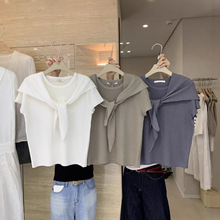 【特价不退换】夏季新款披肩短袖针织衫韩版休闲上衣套装A5385