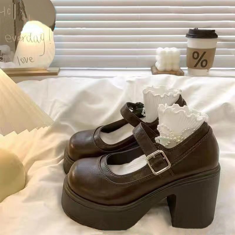 爆款小仙女甜妹风粗跟玛丽珍单鞋2024夏秋学生黑色复古法式小皮鞋