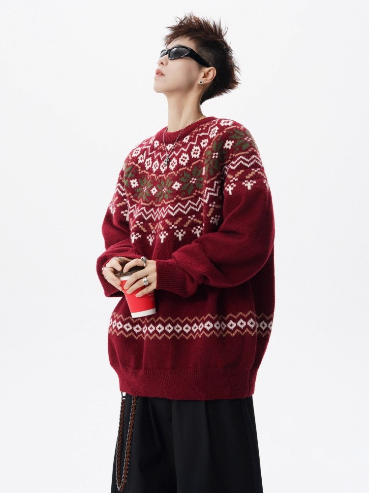 Herren Jacquard Weihnachtsstrickpullover Premium Winter Pullover_voghion.com