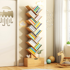 Simple Tree-Shaped Floor Stand Bookshelf for Living Room, Home Use, Magazine Rack, Bedroom Wall-Mounted Multi-Level Storage Shelf, Narrow Bookcase