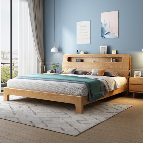 Modern Nordic bed solid wood bed small and medium-sized apartment master bedroom double bed ash wood bed 1.5m1.8m bed manufacturer approved