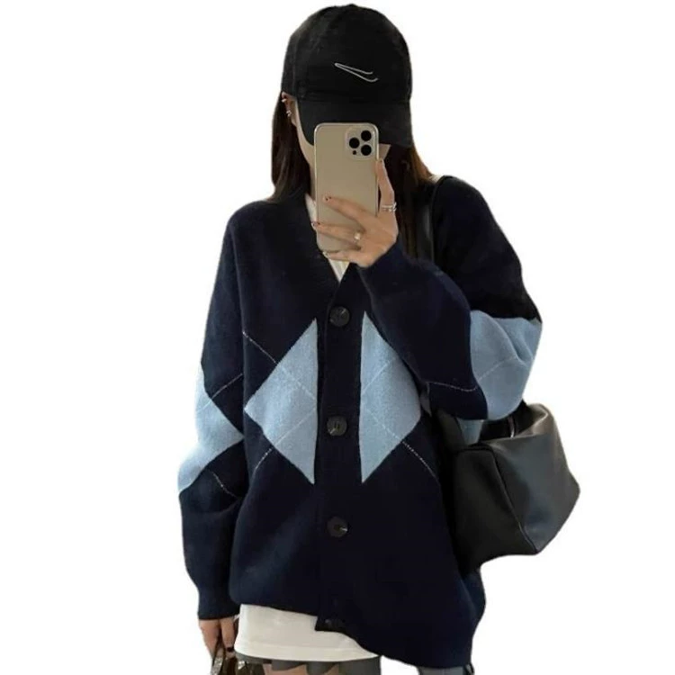 Demi-season sweater, cardigan, knitted jacket, Korean style, increased thickness, loose fit